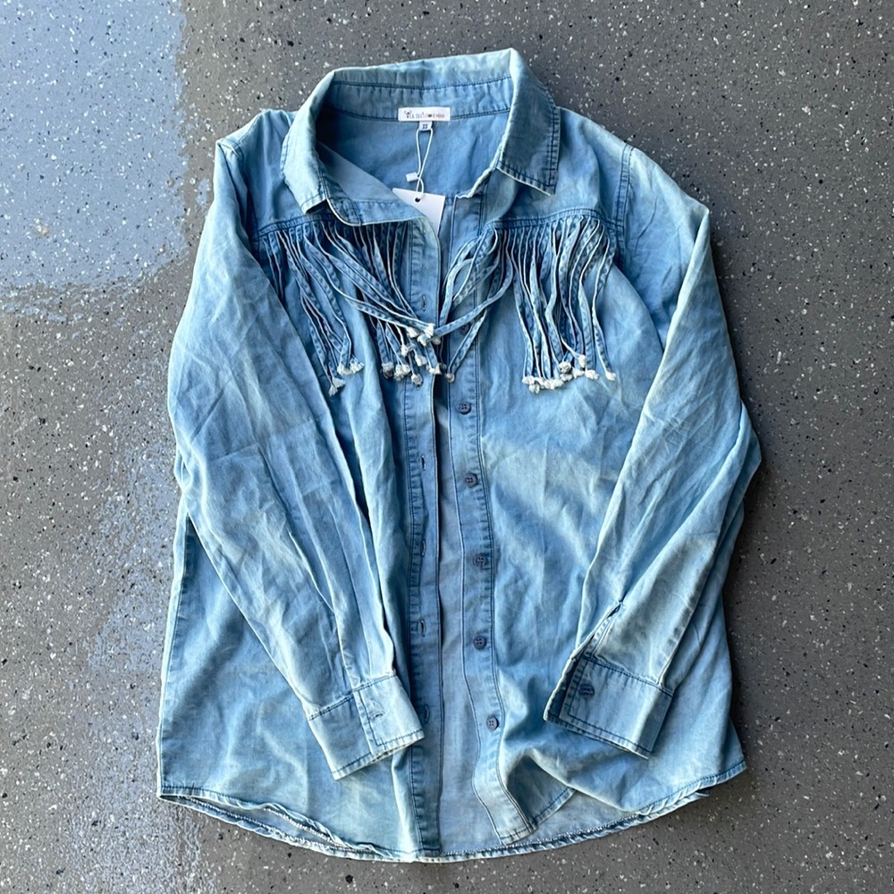 Fringe long sleeve button up